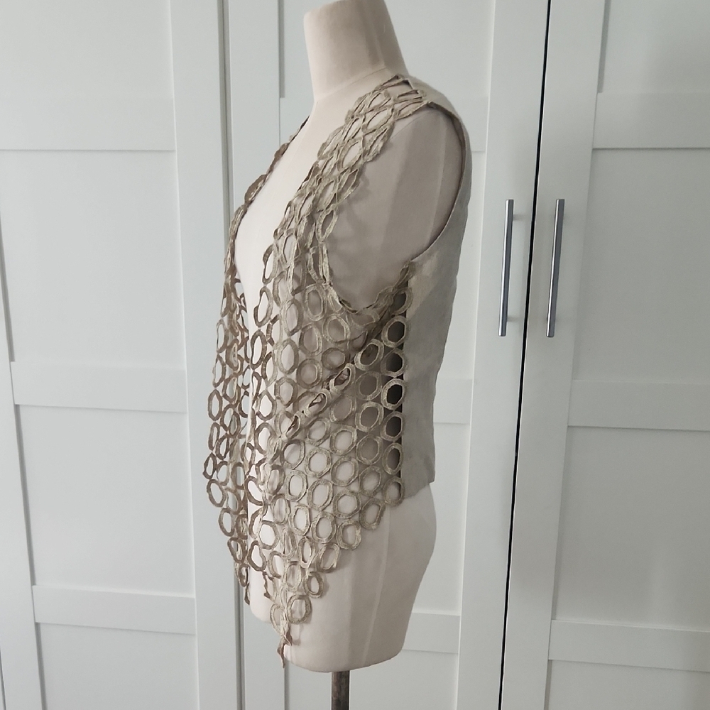 Vintage Moses Collection Metallic Linen Circle Vest S Art to Wear Whimsigoth Y2K - Picture 2 of 10